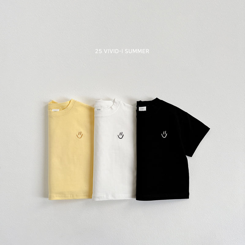 Vivid I - Korean Children Fashion - #kidzfashiontrend - Face Embroidery Short Sleeve Tee