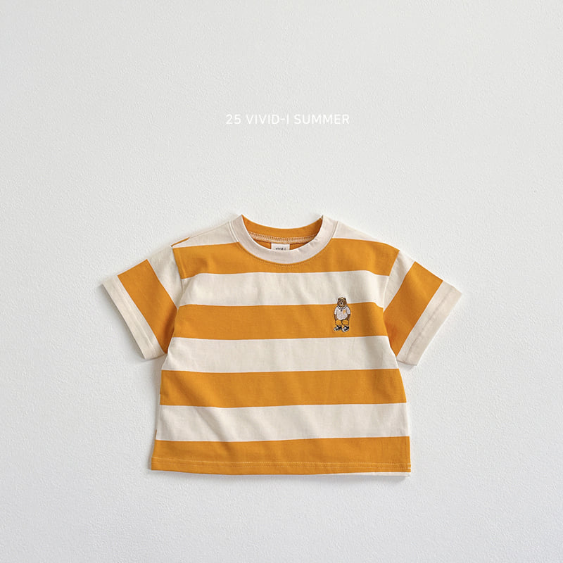 Vivid I - Korean Children Fashion - #kidsstore - Big Stripe Embroidery Short Sleeve Tee - 4