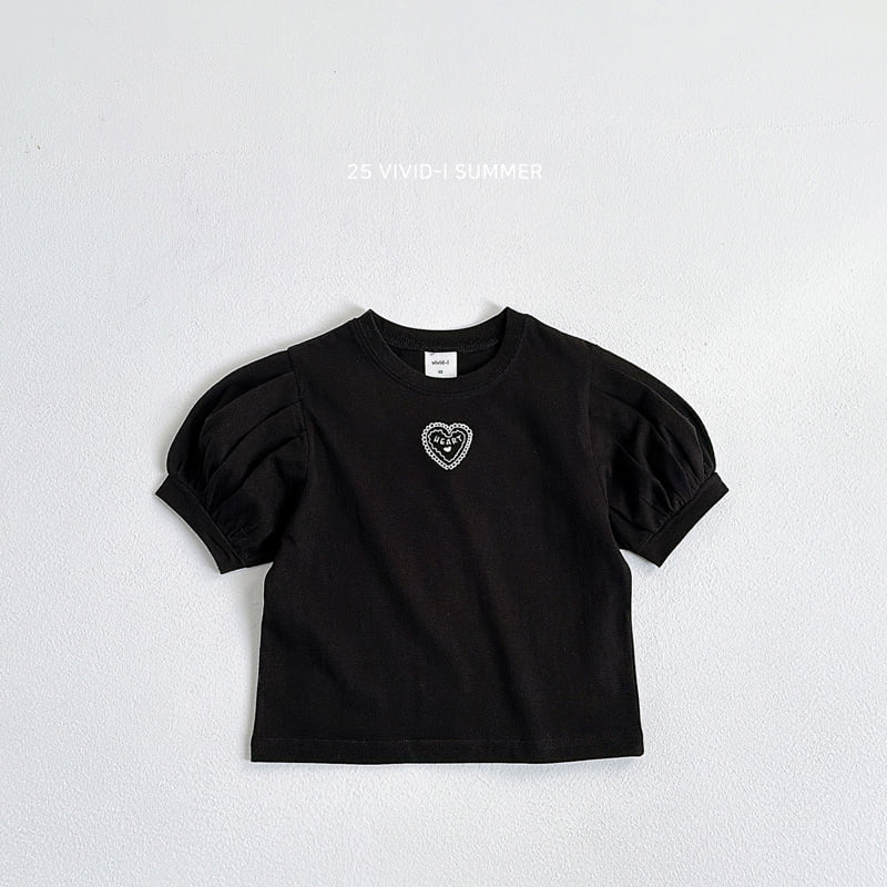 Vivid I - Korean Children Fashion - #kidzfashiontrend - Heart Embroidery Puff Tee - 6