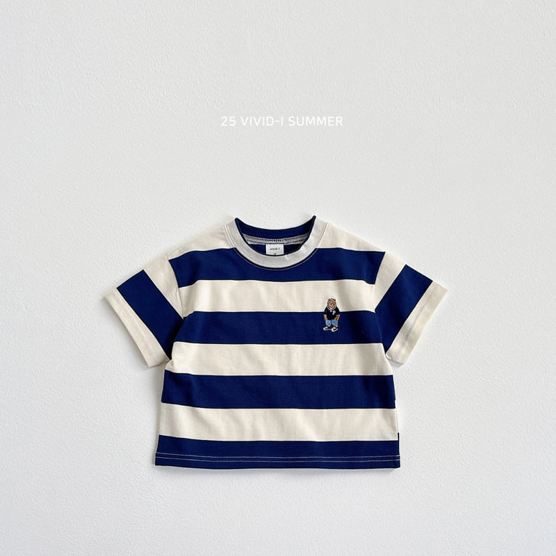 Vivid I - Korean Children Fashion - #littlefashionista - Big Stripe Embroidery Short Sleeve Tee - 6