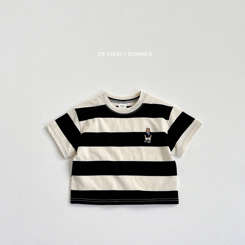 Vivid I - Korean Children Fashion - #magicofchildhood - Big Stripe Embroidery Short Sleeve Tee - 7