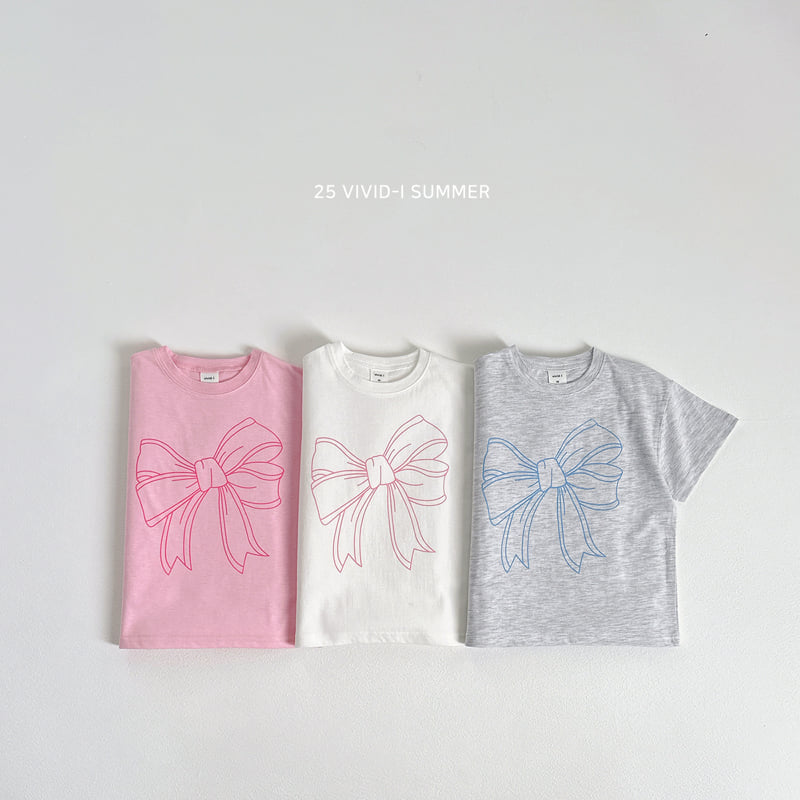 Vivid I - Korean Children Fashion - #stylishchildhood - Ribbon Long Short Sleeve Tee