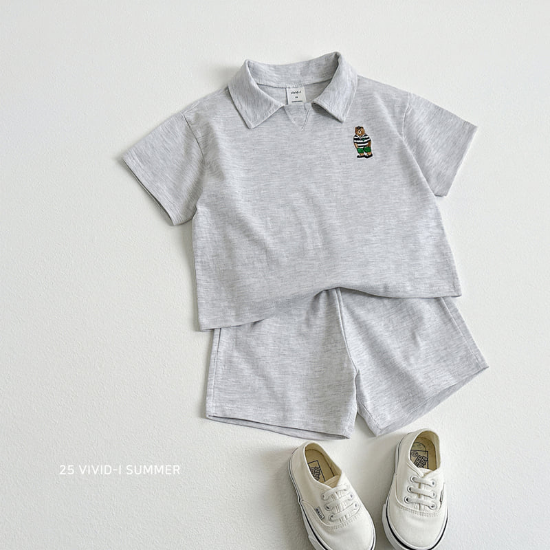Vivid I - Korean Children Fashion - #toddlerclothing - Embroidery Collar Short Sleeve Set - 7