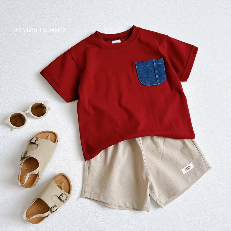 Vivid I - Korean Children Fashion - #toddlerclothing - Denim Pocket Short Sleeve Tee - 9
