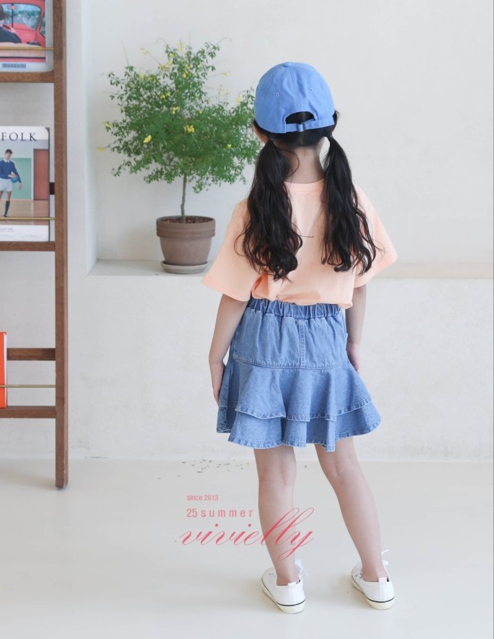 Vivielly - Korean Children Fashion - #designkidswear - Hurea Cancan Denim Skirt - 2