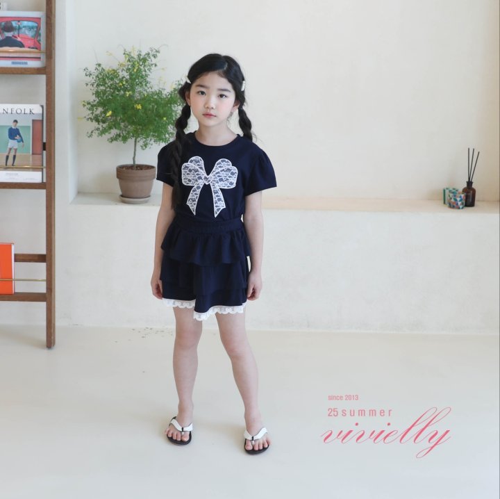 Vivielly - Korean Children Fashion - #kidsshorts - Ribbon Lace Tee - 7