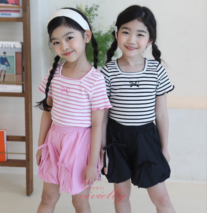 Vivielly - Korean Children Fashion - #kidsshorts - Pippi Stripe Tee - 4