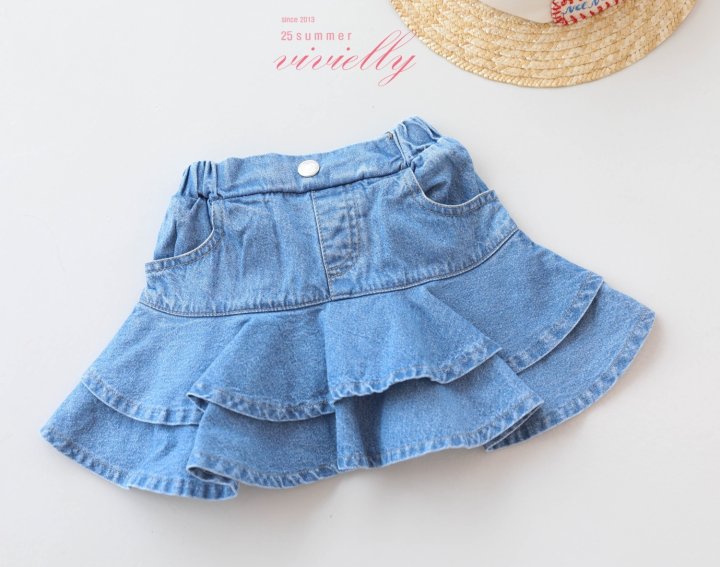 Vivielly - Korean Children Fashion - #littlefashionista - Hurea Cancan Denim Skirt - 9