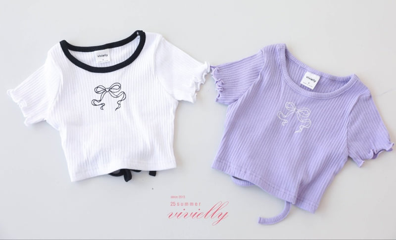 Vivielly - Korean Children Fashion - #stylishchildhood - Anna Back Ribbon Tee - 10
