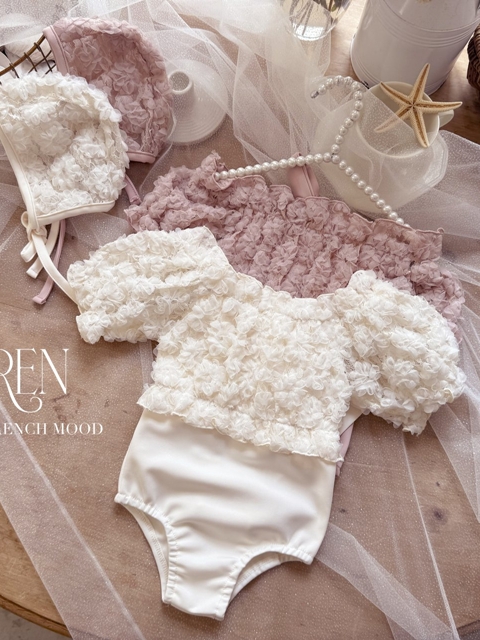 Lavender Mini Rose Swimsuit (with Bonnet)