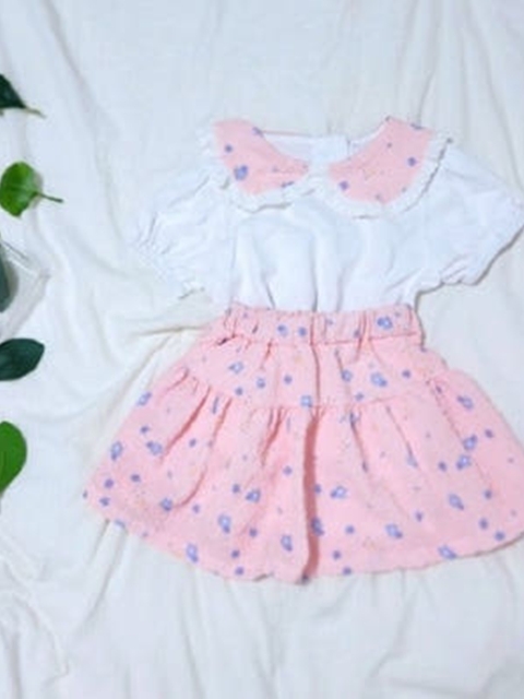 Tiny Flower Collar Skirt Pants Set