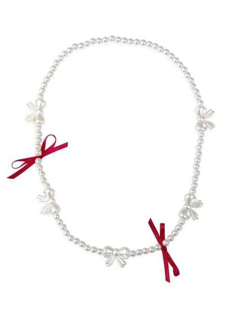 Red Ribbon Pearl Necklace Red Ribbon Pearl Necklace