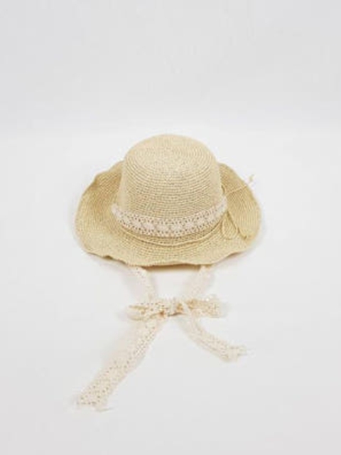 Lace Flat-Brim Straw Hat