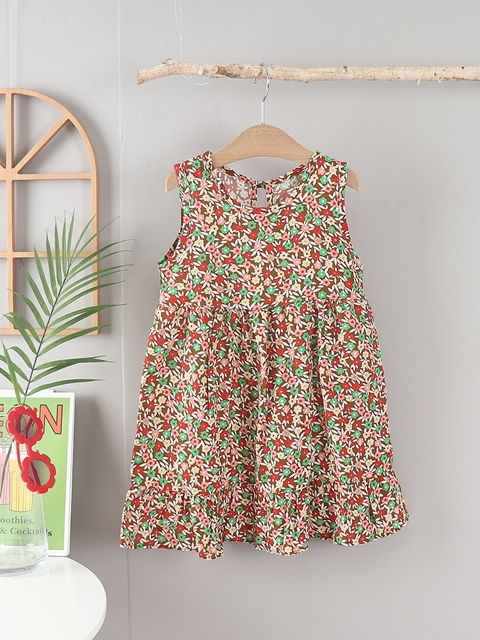 Small Flower Shirring Sleeveless One-piece