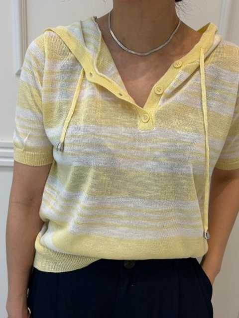 Blanc Stripe Hoodie Short Sleeve Knit