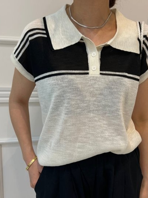 Stripe Contrast Short Sleeve Knit