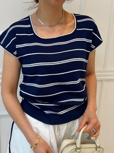 Boat Neck String Short Sleeve Knit