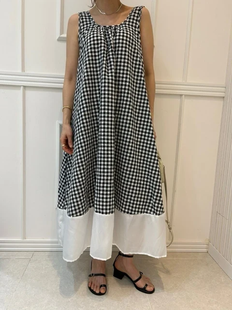 Check Contrast Sleeveless One-piece