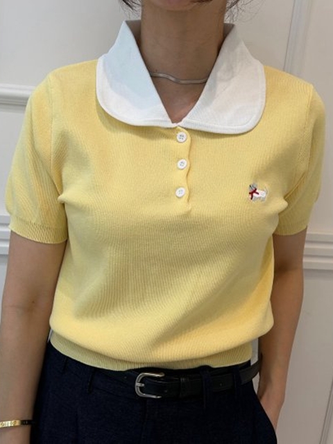 Contrast Round Collar Short Sleeve Knit