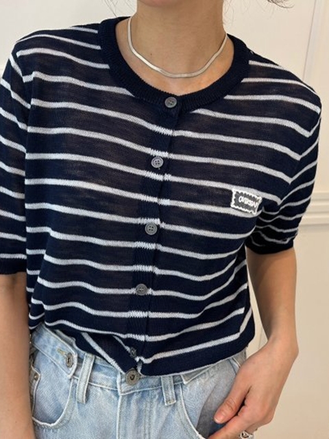 Stripe Lace Patch Cardigan
