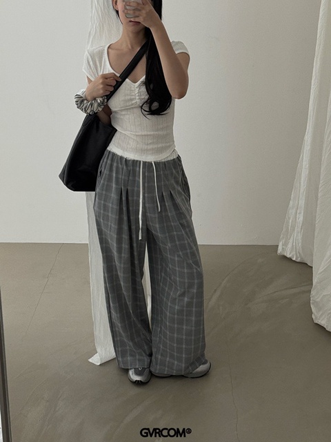 Box Check Wide Pants