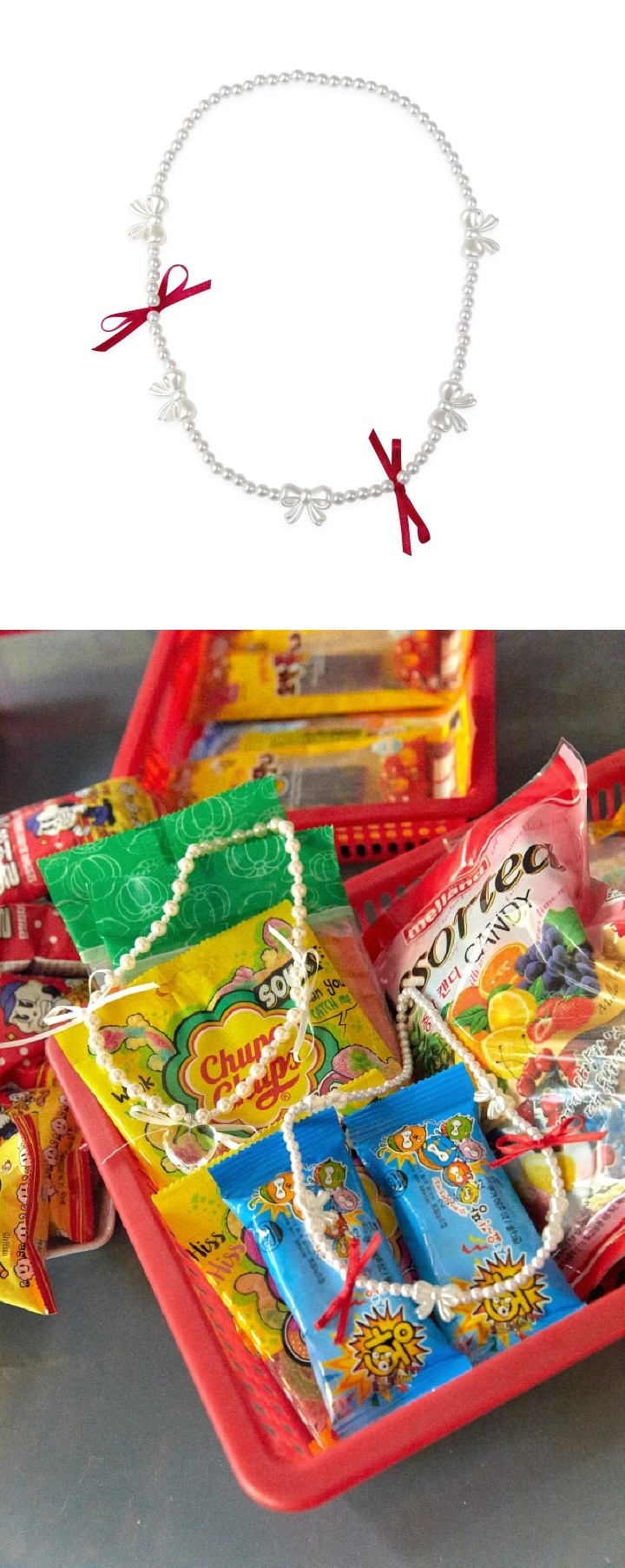 A-Market - Korean Children Fashion - #kidzfashiontrend - Red Ribbon Pearl Necklace - 2