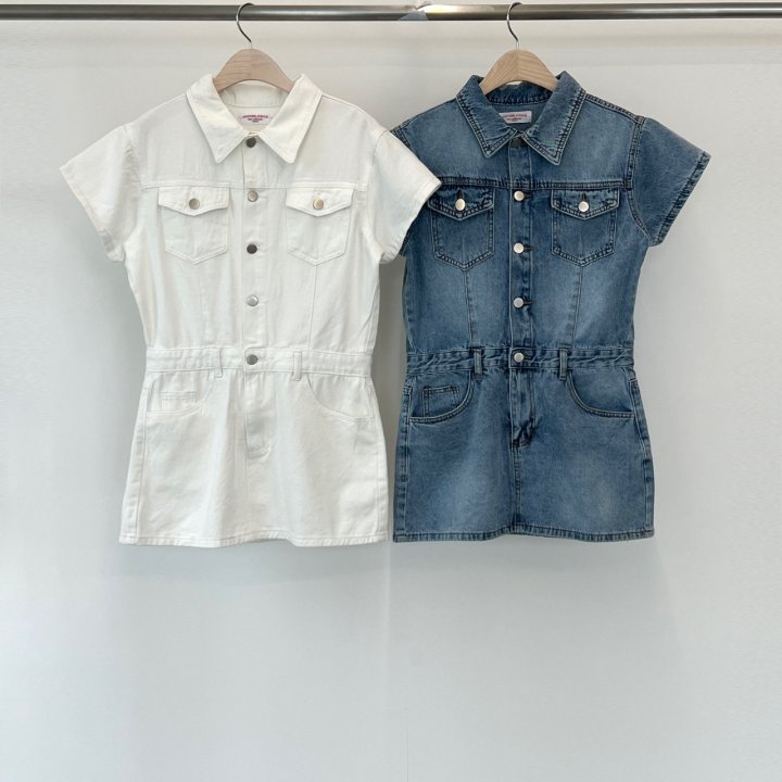 Another Avenue - Korean Women Fashion - #momslook - Denim Short-Sleeve Jumpsuit