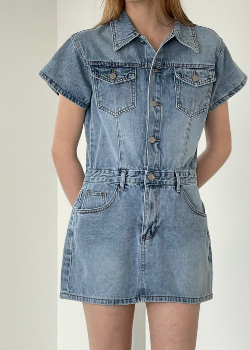 Another Avenue - Korean Women Fashion - #momslook - Denim Short-Sleeve Jumpsuit - 11