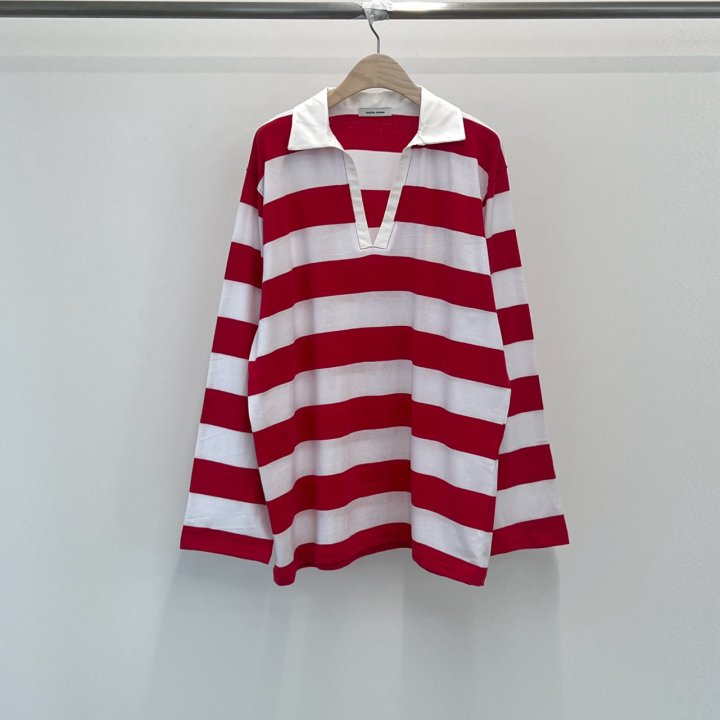 Another Avenue - Korean Women Fashion - #momslook - Flat Stripe Collar Tee - 3