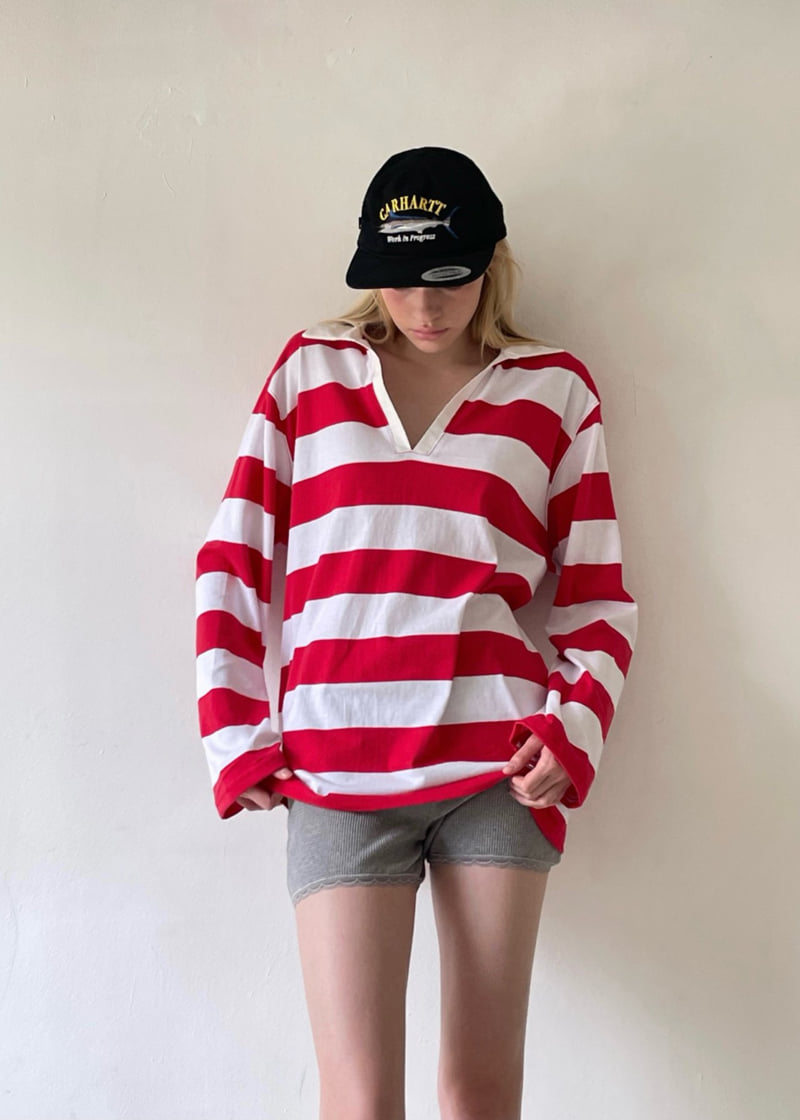 Another Avenue - Korean Women Fashion - #momslook - Flat Stripe Collar Tee - 5