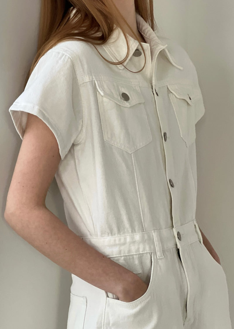 Another Avenue - Korean Women Fashion - #pursuepretty - Denim Short-Sleeve Jumpsuit - 5