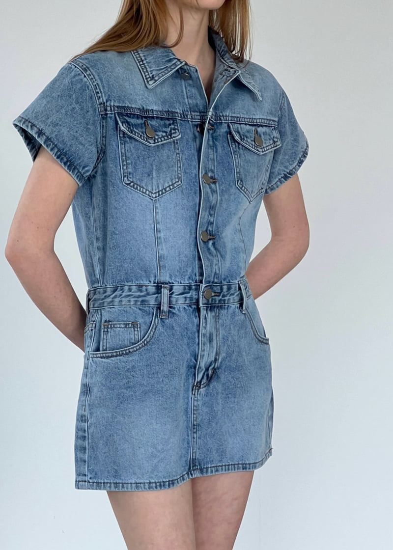 Another Avenue - Korean Women Fashion - #thatsdarling - Denim Short-Sleeve Jumpsuit - 9