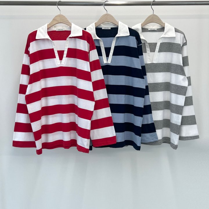 Another Avenue - Korean Women Fashion - #thatsdarling - Flat Stripe Collar Tee