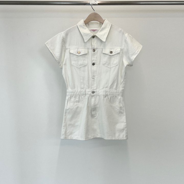 Another Avenue - Korean Women Fashion - #vintageinspired - Denim Short-Sleeve Jumpsuit - 3