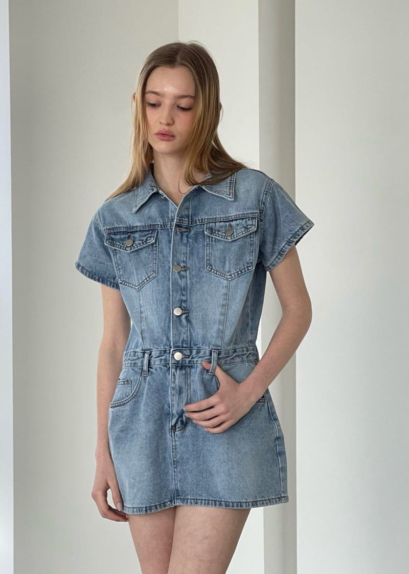 Another Avenue - Korean Women Fashion - #womensfashion - Denim Short-Sleeve Jumpsuit - 12