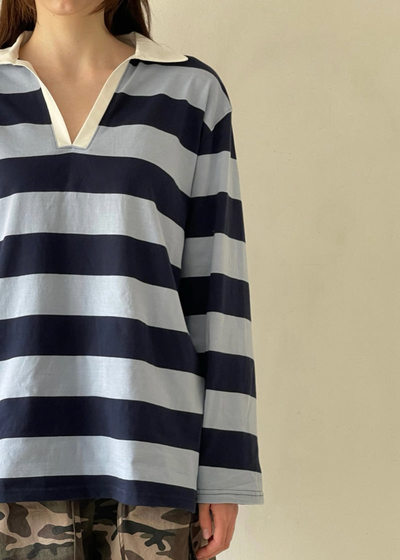 Another Avenue - Korean Women Fashion - #womensfashion - Flat Stripe Collar Tee - 10