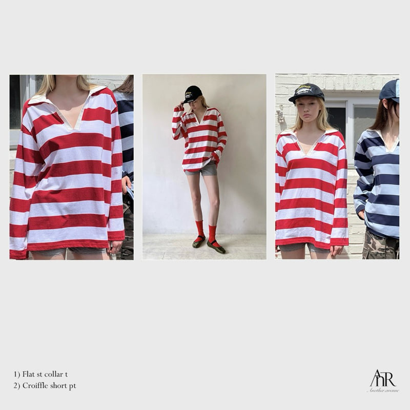 Another Avenue - Korean Women Fashion - #momslook - Flat Stripe Collar Tee - 4