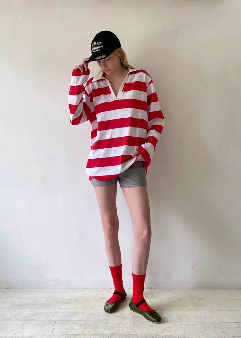 Another Avenue - Korean Women Fashion - #womensfashion - Flat Stripe Collar Tee - 6