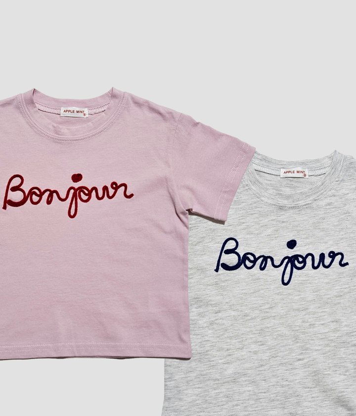 Applemint - Korean Children Fashion - #Kfashion4kids - Bonjour Embroidered Tee - 8