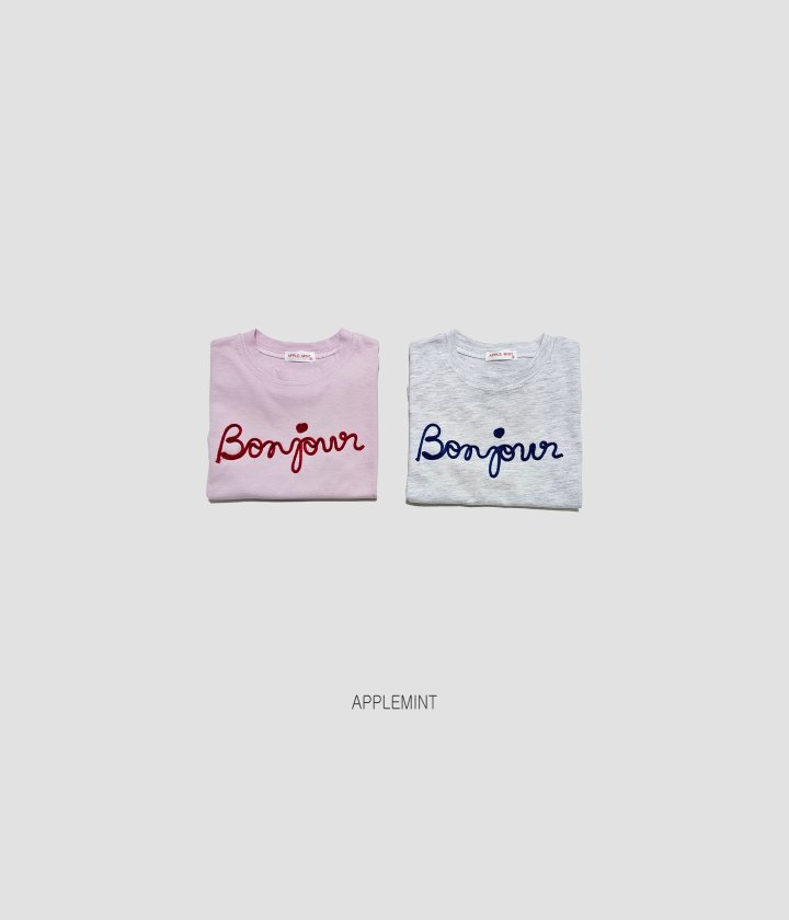 Applemint - Korean Children Fashion - #designkidswear - Bonjour Embroidered Tee - 2