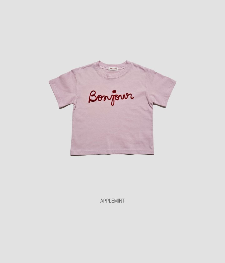 Applemint - Korean Children Fashion - #discoveringself - Bonjour Embroidered Tee - 3