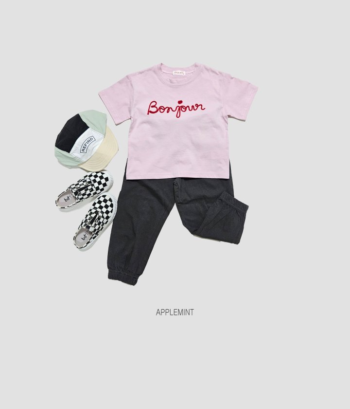 Applemint - Korean Children Fashion - #kidsshorts - Bonjour Embroidered Tee - 5