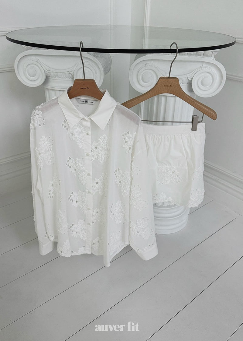 Auver_Fit - Korean Women Fashion - #momslook - Double Embroidered Punched Shirt - 5