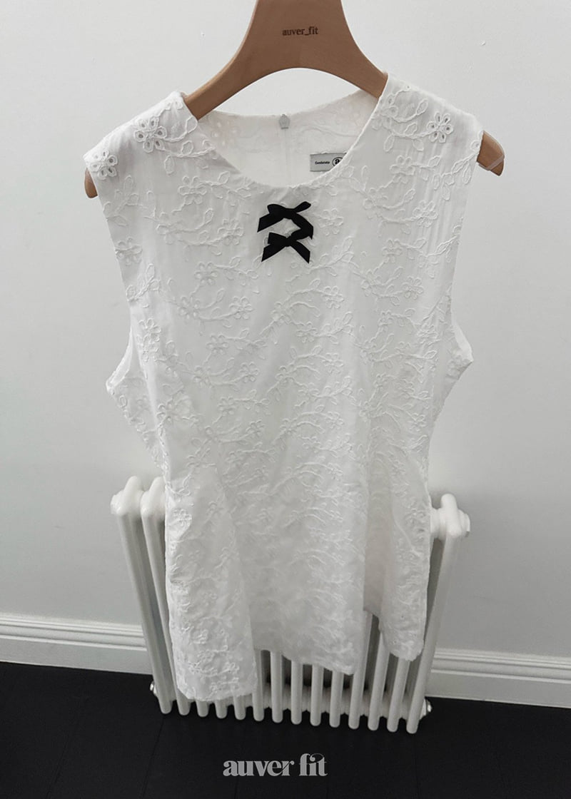 Auver_Fit - Korean Women Fashion - #momslook - Ribbon Punched Sleeveless Dress - 8