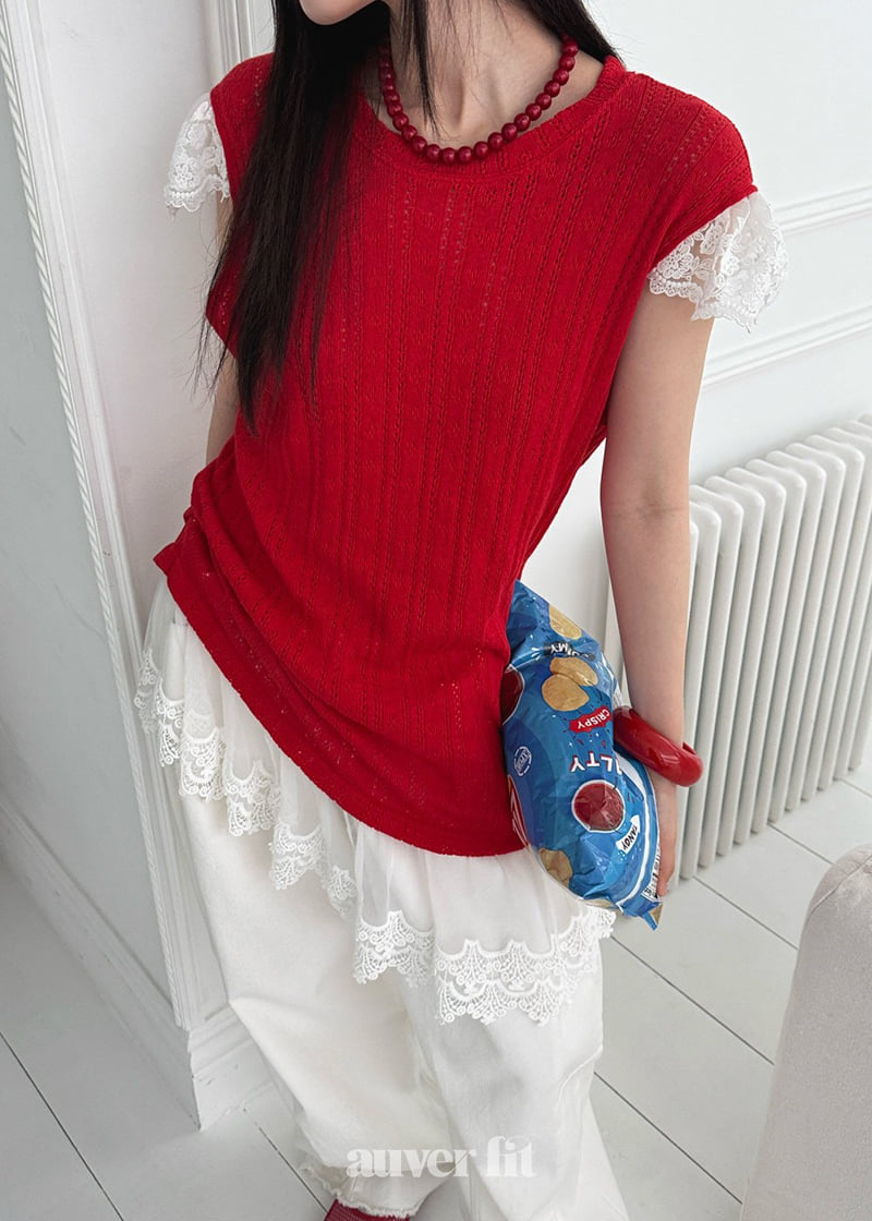 Auver_Fit - Korean Women Fashion - #momslook - Eyelet Knit Sleeveless - 11