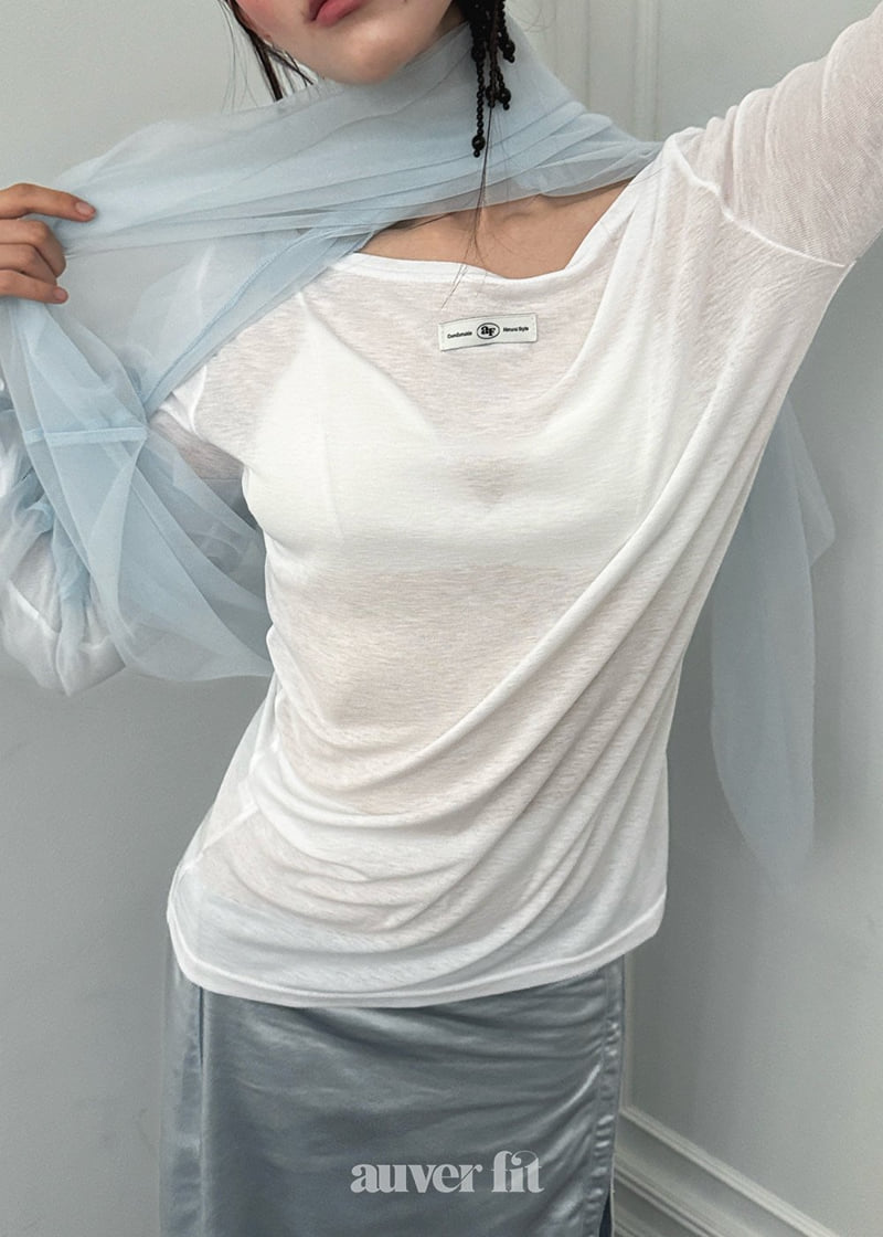 Auver_Fit - Korean Women Fashion - #momslook - Sheer Boat Neck Tee - 12