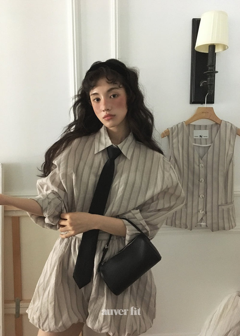 Auver_Fit - Korean Women Fashion - #momslook - Striped Normal Shirt - 8