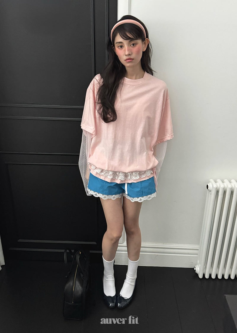 Auver_Fit - Korean Women Fashion - #vintagekidsstyle - Dot Layered Mesh Tee - 4