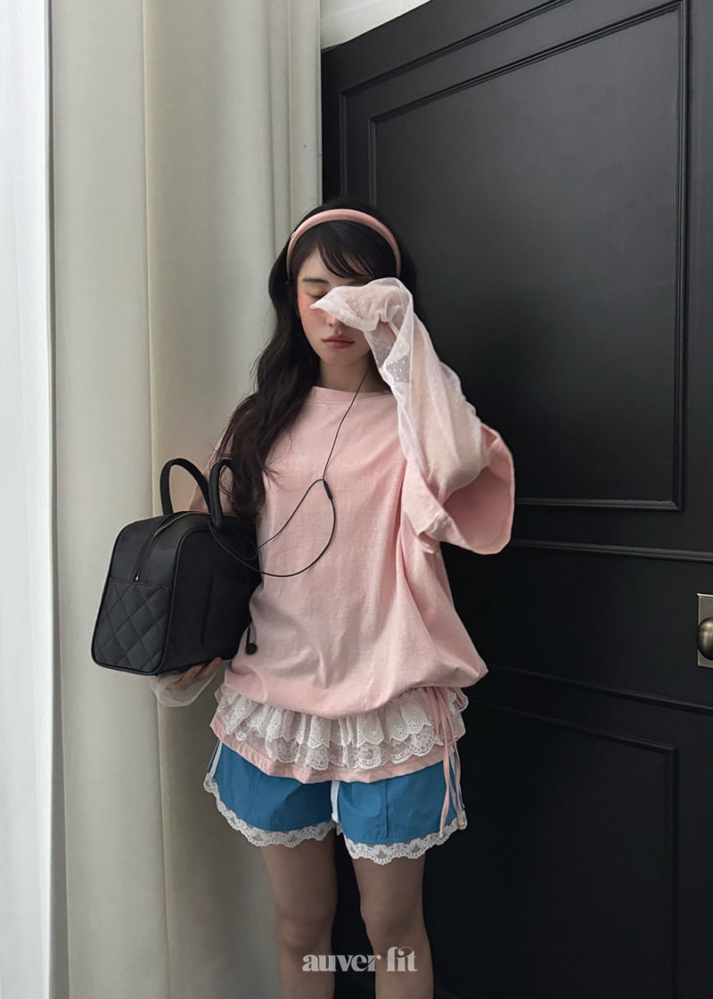 Auver_Fit - Korean Women Fashion - #restrostyle - Dot Layered Mesh Tee - 5