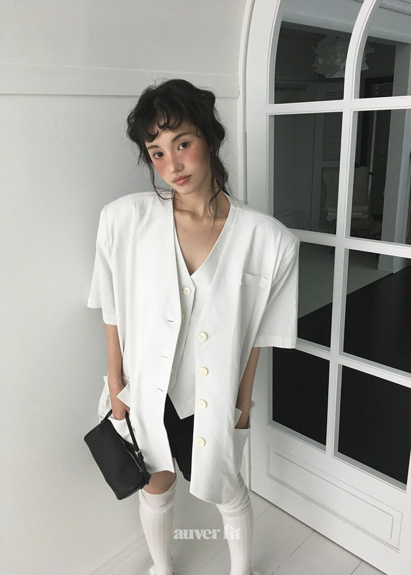 Auver_Fit - Korean Women Fashion - #restrostyle - Linen No-Collar Short Jacket - 12